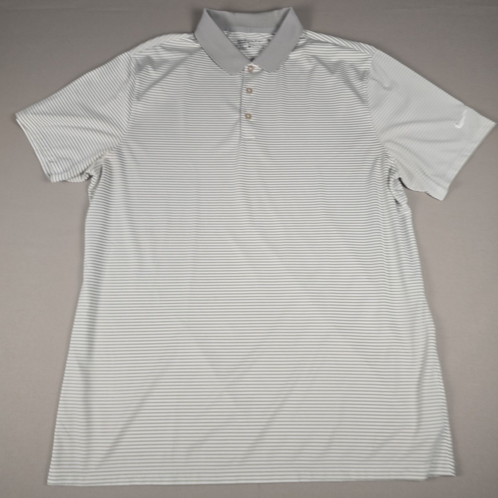 Nike Golf Polo Shirt Mens XL Dri-Fit Short Sleeve Beige Striped Casual